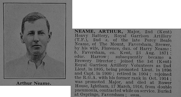 Neame A Major Royal Garrison Artillery Obit De Ruvignys Roll Of Honour Vol 5