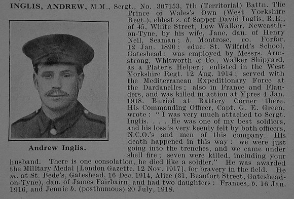 Inglis A Sergt 307153 7th West Yorkshire Regiment Obit De Ruvignys Roll Of Honour Vol 5
