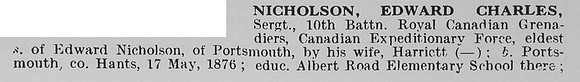 Nicholson E C Sergt 10th Canadian Infantry Obit Part 1