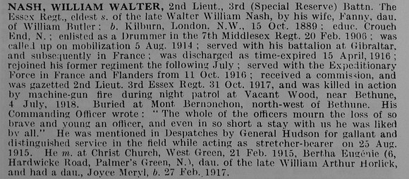 Nash W W 2nd Lt 3rd Essex Regiment