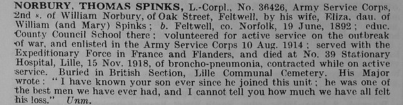 Norbury T S L/Cpl 36426 Army Service Corps