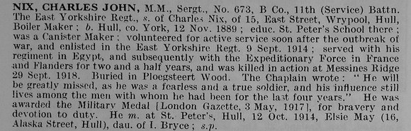 Nix C J Sergt MM 673 11th East Yorkshire Regiment