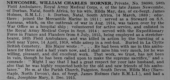 Newcombe W C H Pte 38089 Royal Army Medical Corps