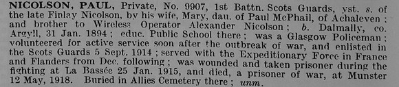 Nicolson P Pte 9907 1st Scots Guards