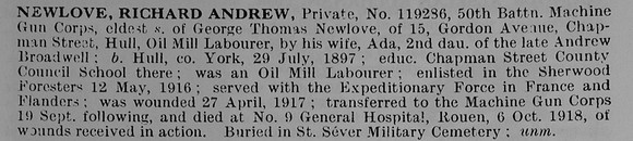 Newlove R A Pte 119286 Machine Gun Corps