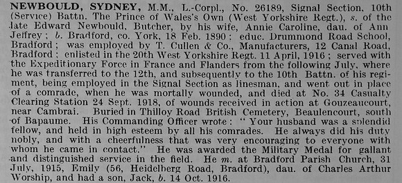 Newbould S LCpl MM 26189 10th West Yorkshire Regiment