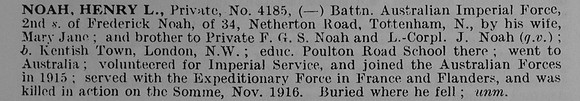 Noah H L Pte 4185 Australian Imperial Force