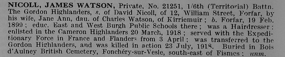 Nicoll J W Pte 21251 6th Gordon Highlanders