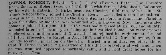 Owens R Pte 9623 3rd Attd 7th Cheshire Regiment