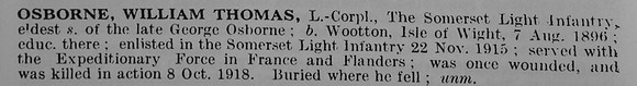 Osborne W T LCpl Somerset Light Infantry