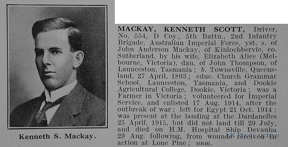 MacKay K S Dvr 554 5th Australian Imperial Force Obit