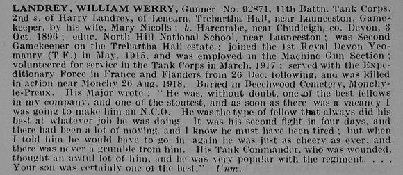 Landrey W W Gnr 92871 Tank Corps