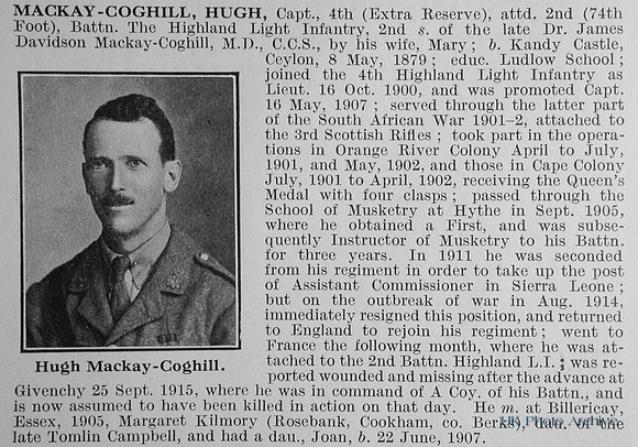 Mackay-Coghill H Captain 2nd Highland Light Infantry Obit