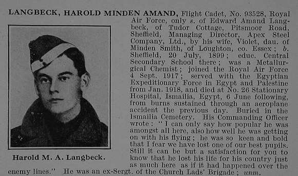 Langbeck H M A Flight Cadet 93528 Royal Air Force Obit De Ruvignys Roll Of Honour Vol 5
