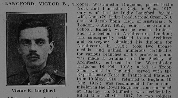 Langford V B Tpr 205457 2nd County of London Yeomanry (Westminster Dragoons) Attd York and Lancaster Regiment Obit Part 1 De Ruvignys Roll Of Honour Vol 5
