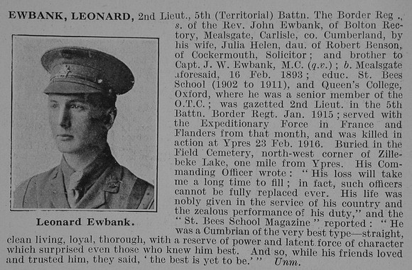 Ewbank L 2nd Lt 5th Border Regiment Obit De Ruvignys Roll Of Honour Vol 3