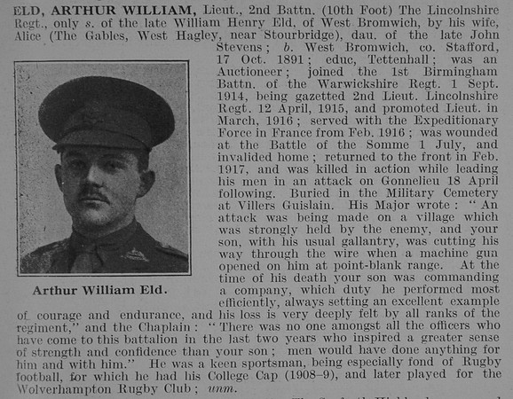Eld A W Lt 2nd Lincolnshire Regiment Obit De Ruvignys Roll Of Honour Vol 3