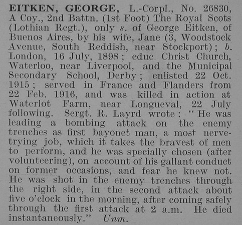 Eitken G L/Cpl 2nd Royal Scots Obit De Ruvignys Roll Of Honour Vol 3
