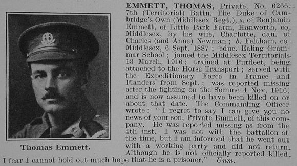 Emmett T Pte 7th Middlesex Regiment Obit De Ruvignys Roll Of Honour Vol 3