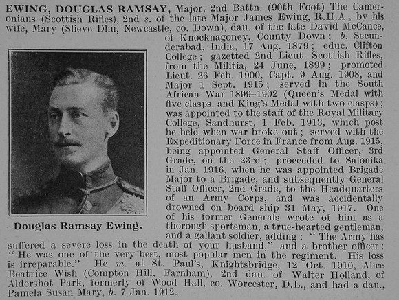 Ewing D R Major 2nd Cameronians Obit De Ruvignys Roll Of Honour Vol 3