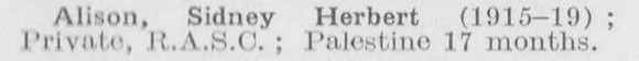 Alison S H Pte Army Service Corps