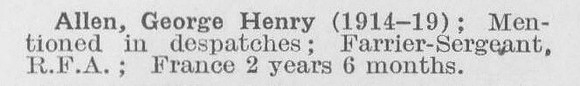 Allen G H Farrier Sergt Royal Field Artillery (LCC Greenwich Tunnel)