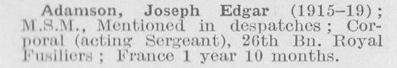 Adamson J E Cpl MSM 26th Royal Fusiliers