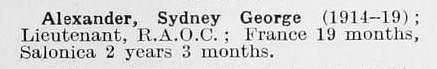 Alexander S G Lt Army Ordnance Corps