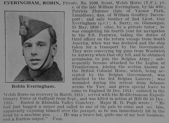 Everingham R Pte Welsh Horse Obit De Ruvignys Roll Of Honour Vol 3