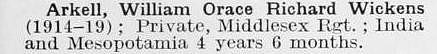 Arkell W O R W Pte Middlesex Regiment
