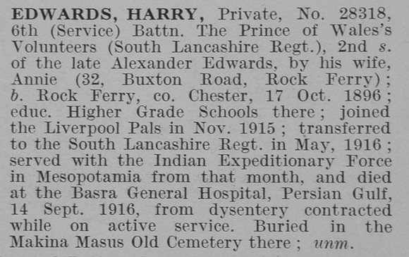 Edwards H Pte 6th South Lancs Regiment Obit De Ruvignys Roll Of Honour Vol 3