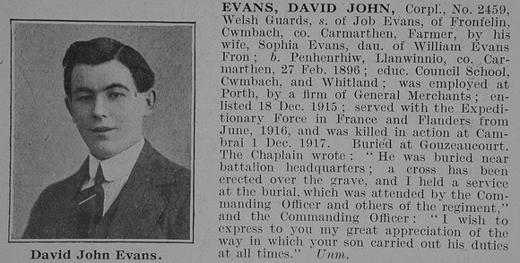 Evans D J Cpl Welsh Guards Obit De Ruvignys Roll Of Honour Vol 3