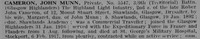 Cameron J M Pte 5547 9th Highland Light Infantry