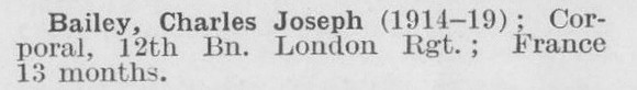 Bailey C J Cpl 12th London Regiment (LCC Staff Architect's Department)