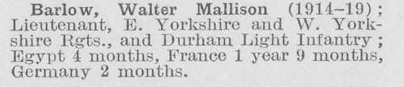 Barlow W M Lt Durham Light Infantry