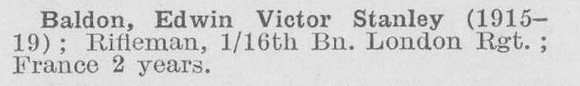 Baldon E V S Rfn 16th London Regiment