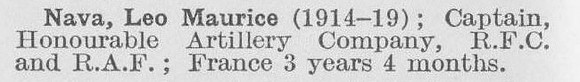 Nava L M Captain Honourable Artillery Company And Royal Flying Corps