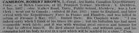 Cameron R B L/Cpl 3rd Canadian Infantry