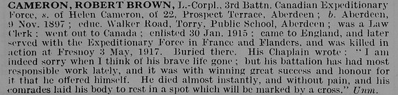 Cameron R B L/Cpl 3rd Canadian Infantry