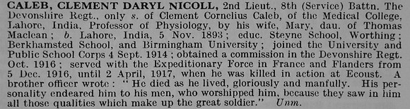 Caleb C D N 2nd Lt 8th Devonshire Regiment