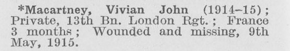 Macartney V J Pte 13th London Regiment