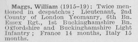 Maggs W Lt 1st Bucks Btn Oxford And Bucks Light Infantry