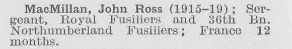 MacMillan J R Sergt 36th Northumberland Fusiliers