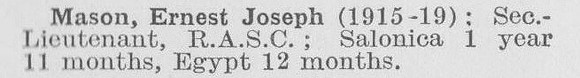 Mason E J 2nd Lt Army Service Corps
