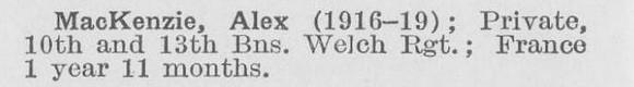 MacKenzie A Pte 10th And 13th Welsh Regiment