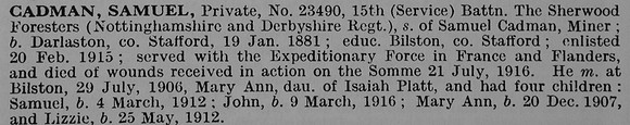 Cadman S Pte 23490 5th Notts And Derby Regiment