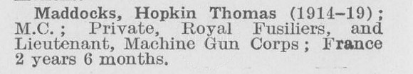Maddocks H T Lt MC Machine Gun Corps