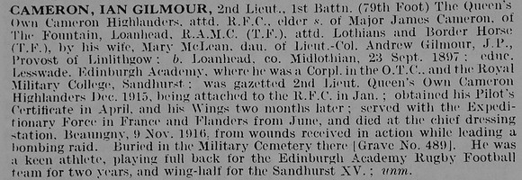 CameronI I G 2nd Lt 1st Cameron Highlanders