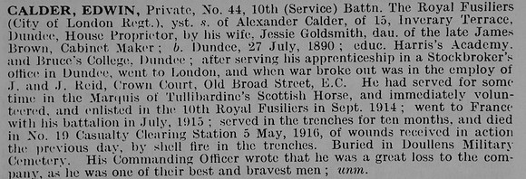 Calder E Pte 44 10th Royal Fusiliers