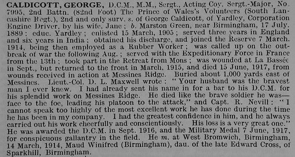 Caldicott G Sergt DCM MM 7995 2nd South Lancs Regiment